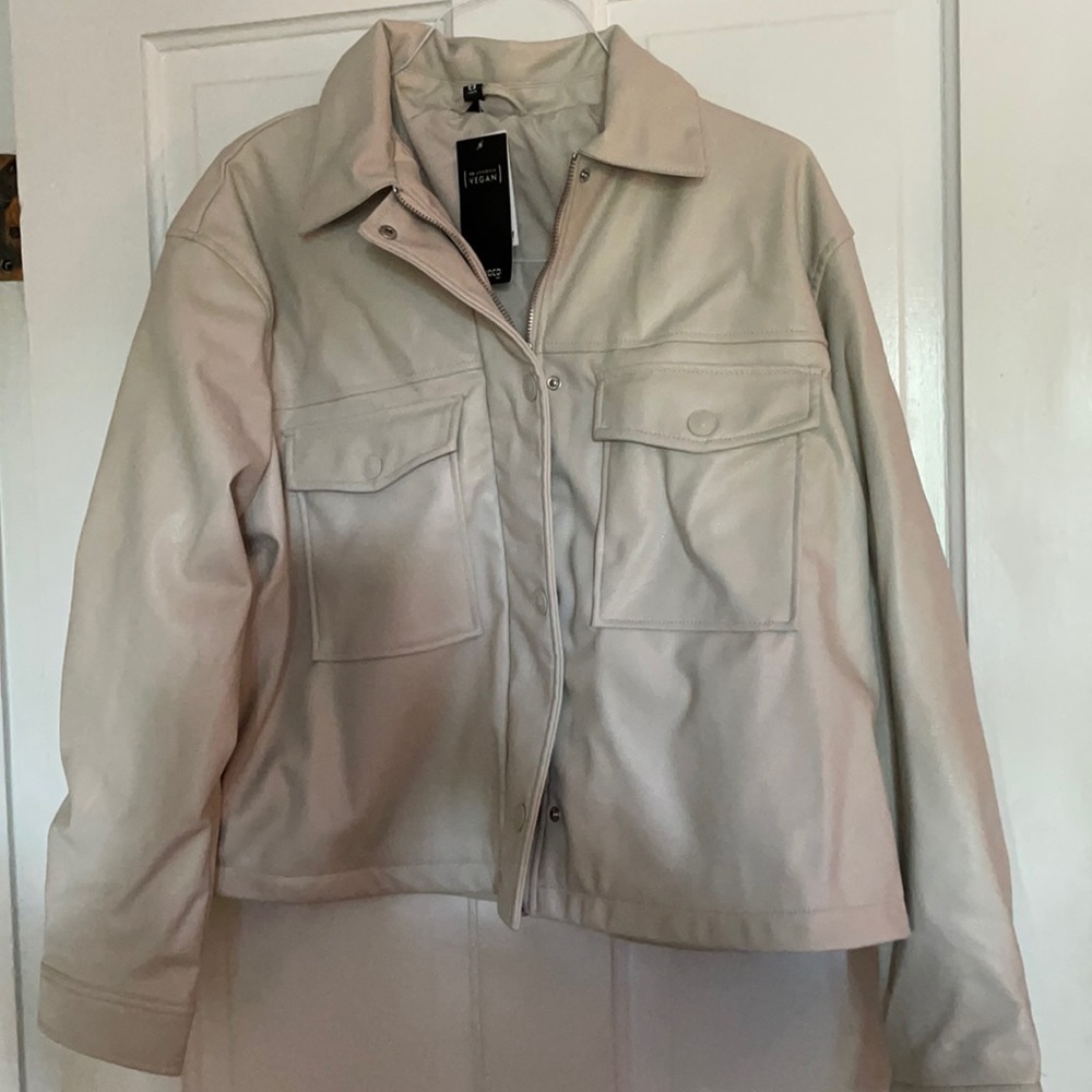 H&M cream leather like jacket